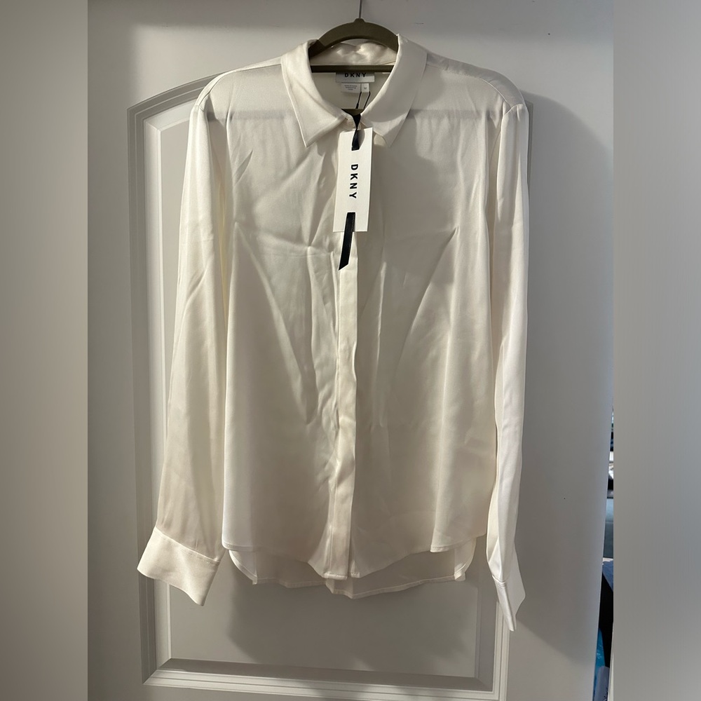 DKNY White Silk Long Sleeve Shirt